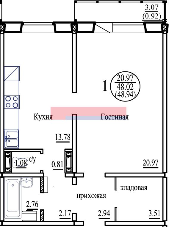 Бронная, 30/1, 1-к квартира