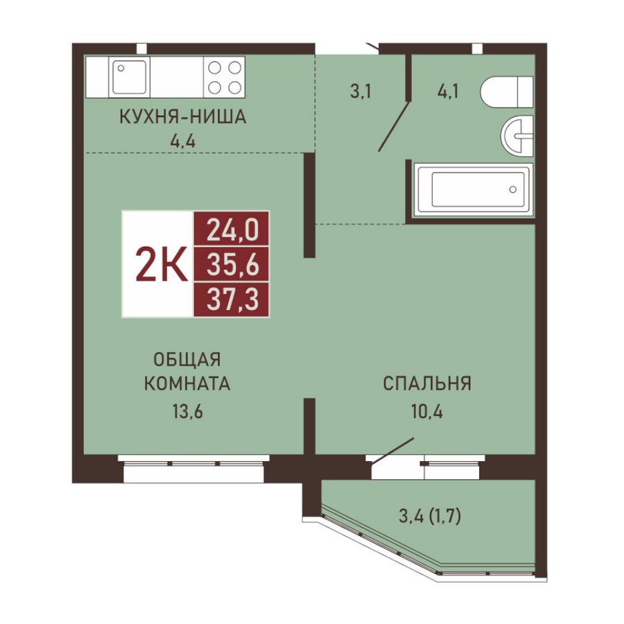 Виноградова, 3, 2-к квартира