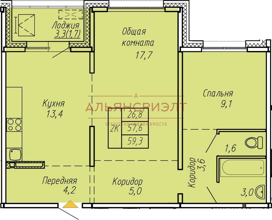 Николая Островского, 195 к1, 2-комнатная квартира