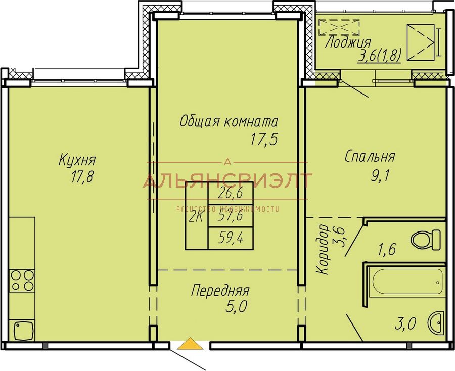 Николая Островского, 195 к1, 2-комнатная квартира