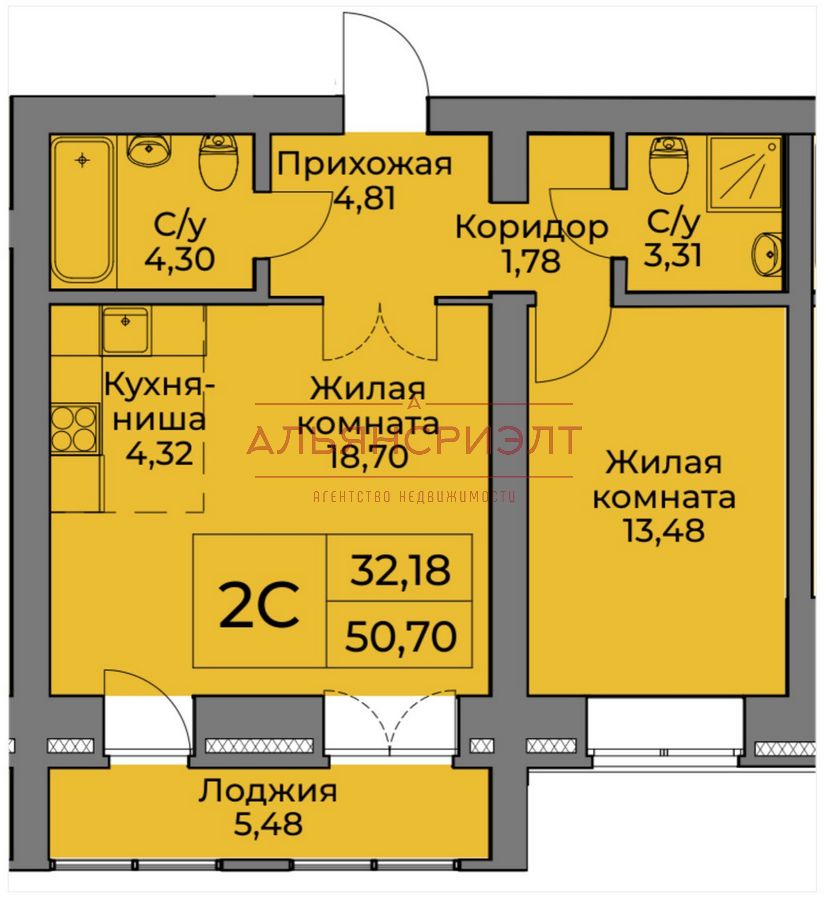Котовского, 2б, 2-комнатная квартира