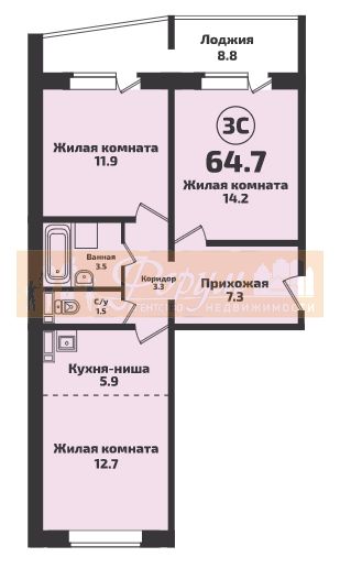 Краузе, 509стр, 3-комнатная квартира
