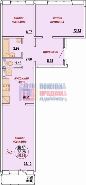 Виталия Потылицына, 1, 3-комнатная квартира